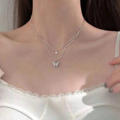 Reflective Double Layered Butterfly Necklace for Women (Free Delivery)